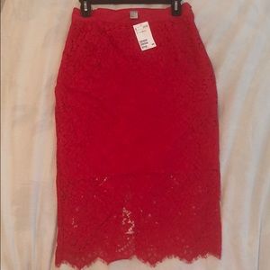Red lace mid-calf skirt - H&M